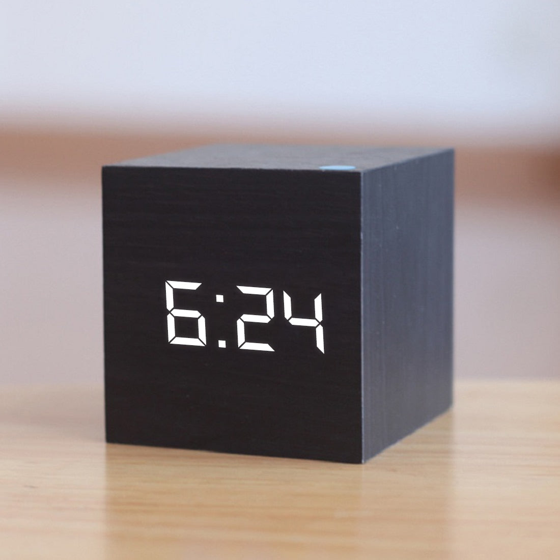 LED Clock made of wood | Cube digital alarm clock with voice control
