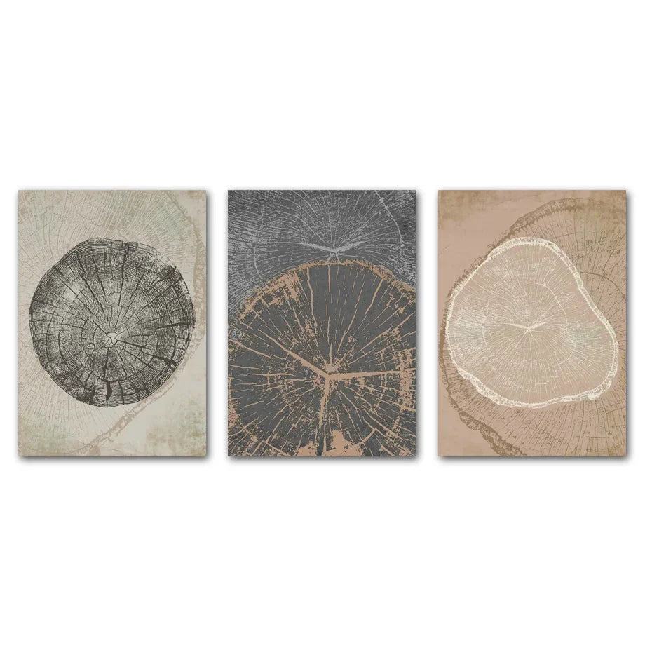 Rustic Tree Rings Abstract Nordic Wall Art Fine Art Canvas Prints Neutral Tones Beige/Gray/Black Wood Pictures For Living Room Dining Room Art Decor | Home&so-Homeandso