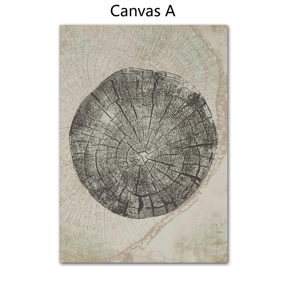 Rustic Tree Rings Abstract Nordic Wall Art Fine Art Canvas Prints Neutral Tones Beige/Gray/Black Wood Pictures For Living Room Dining Room Art Decor | Home&so-Homeandso