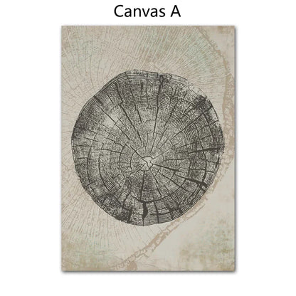 Rustic Tree Rings Abstract Nordic Wall Art Fine Art Canvas Prints Neutral Tones Beige/Gray/Black Wood Pictures For Living Room Dining Room Art Decor | Home&so-Homeandso