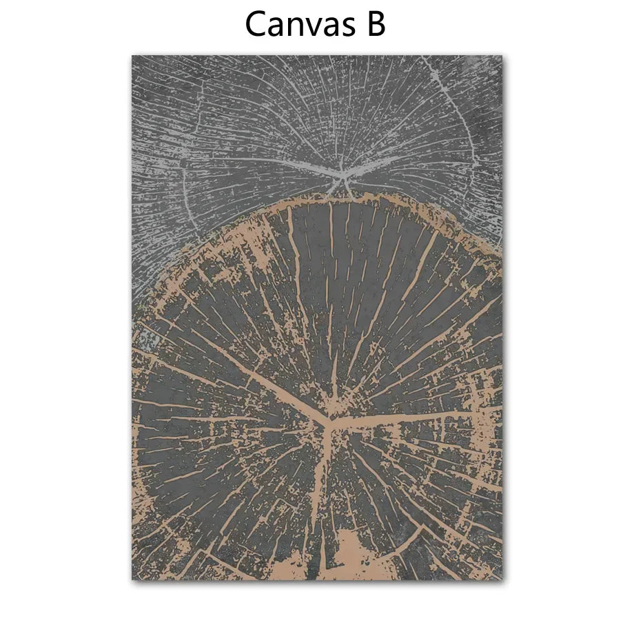 Rustic Tree Rings Abstract Nordic Wall Art Fine Art Canvas Prints Neutral Tones Beige/Gray/Black Wood Pictures For Living Room Dining Room Art Decor | Home&so-Homeandso