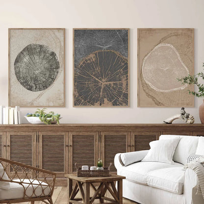 Rustic Tree Rings Abstract Nordic Wall Art Fine Art Canvas Prints Neutral Tones Beige/Gray/Black Wood Pictures For Living Room Dining Room Art Decor | Home&so-Homeandso
