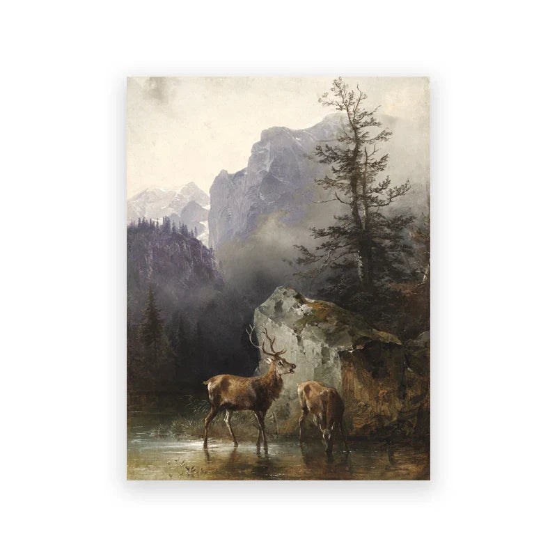 Rustic Vintage Landscape Oil Painting Mountain Forest Wall Art Fine Art Canvas Prints Gallery Wall Pictures For Living Room Dining Room Art Decoration | Home&so-Homeandso