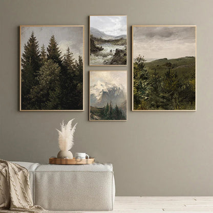 Rustic Vintage Landscape Oil Painting Mountain Forest Wall Art Fine Art Canvas Prints Gallery Wall Pictures For Living Room Dining Room Art Decoration | Home&so-Homeandso