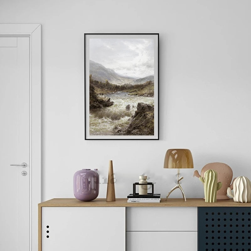 Rustic Vintage Landscape Oil Painting Mountain Forest Wall Art Fine Art Canvas Prints Gallery Wall Pictures For Living Room Dining Room Art Decoration | Home&so-Homeandso