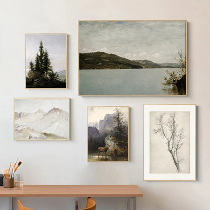 Rustic Vintage Landscape Oil Painting Mountain Forest Wall Art Fine Art Canvas Prints Gallery Wall Pictures For Living Room Dining Room Art Decoration | Home&so-Homeandso