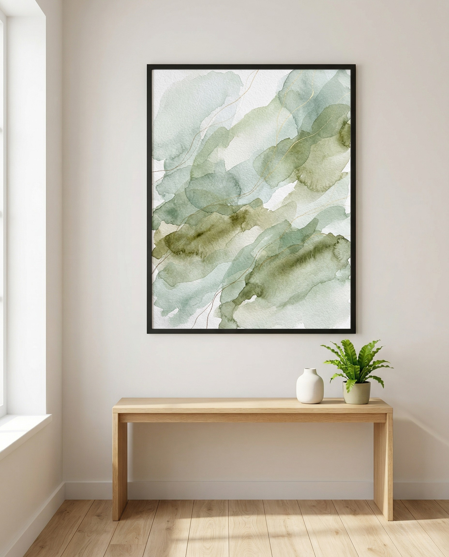 Sage Mist - Sage & Olive Watercolour Framed Print-Homeandso