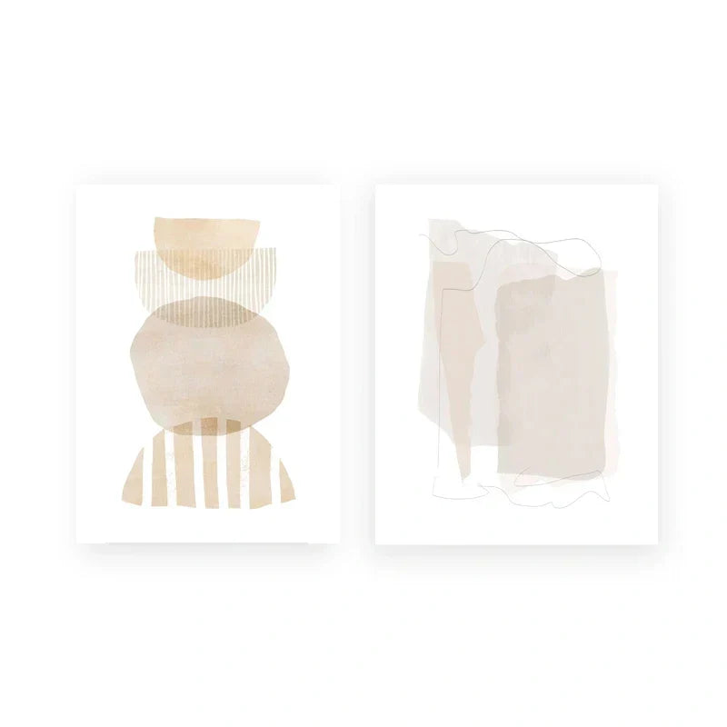 Set of 2Pcs Minimalist Nordic Abstract Wall Art Fine Art Canvas Prints Simple Beige Gray Earthy Tones Pictures For Living Room Bedroom Art Decor | Home&so-Homeandso