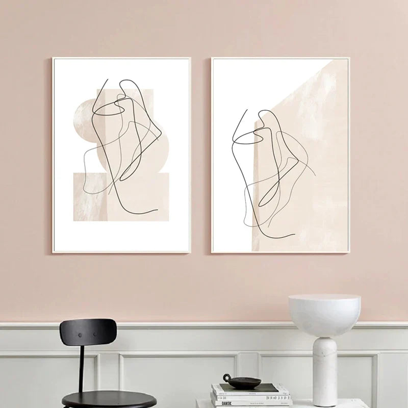 Shades Of Beige Abstract Line Art Wall Art Fine Art Canvas Prints Minimalist Pictures For Modern Apartment Living Room Art For Contemporary Interiors | Home&so-Homeandso