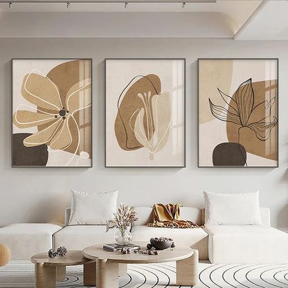 Simple Beige Brown Floral Abstract Wall Art Fine Art Canvas Prints Minimalist Pictures For Modern Apartment Living Room Bedroom Art For Contemporary Interiors | Home&so-Homeandso