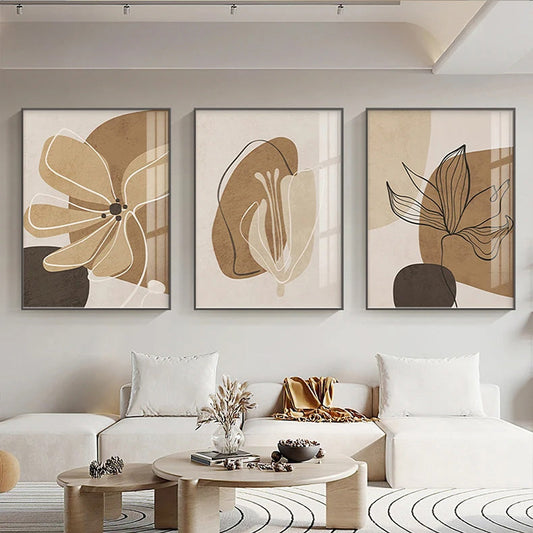 Simple Beige Brown Floral Abstract Wall Art Fine Art Canvas Prints Minimalist Pictures For Modern Apartment Living Room Bedroom Art For Contemporary Interiors | Home&so-Homeandso