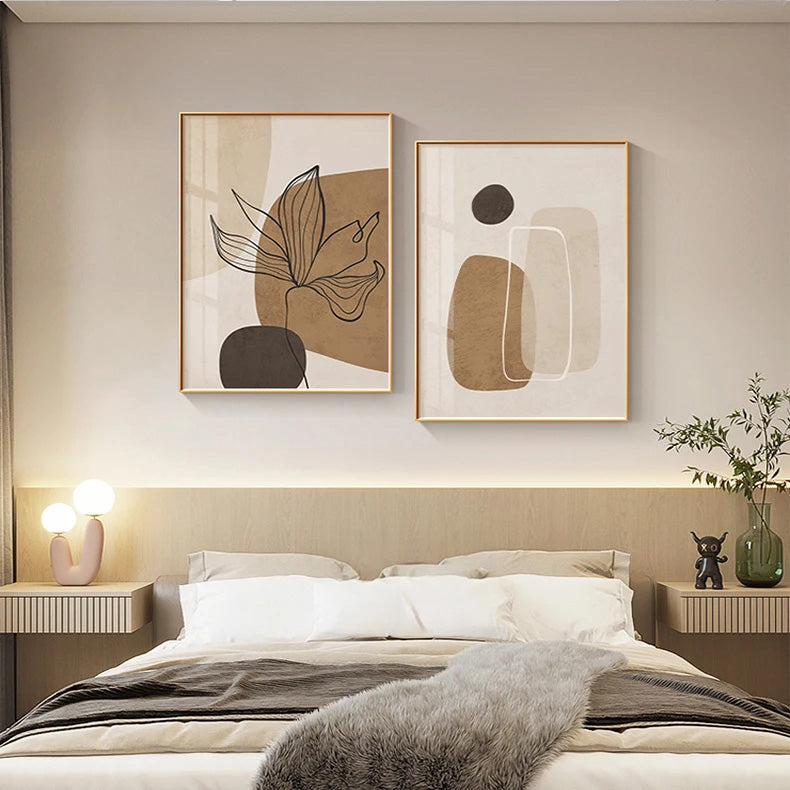 Simple Beige Brown Floral Abstract Wall Art Fine Art Canvas Prints Minimalist Pictures For Modern Apartment Living Room Bedroom Art For Contemporary Interiors | Home&so-Homeandso