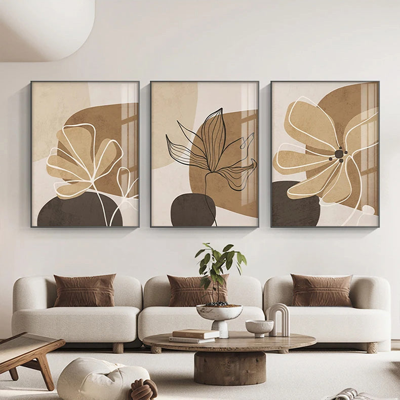 Simple Beige Brown Floral Abstract Wall Art Fine Art Canvas Prints Minimalist Pictures For Modern Apartment Living Room Bedroom Art For Contemporary Interiors | Home&so-Homeandso