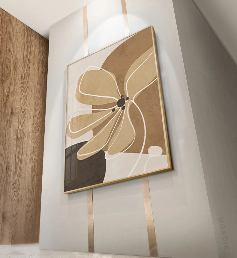 Simple Beige Brown Floral Abstract Wall Art Fine Art Canvas Prints Minimalist Pictures For Modern Apartment Living Room Bedroom Art For Contemporary Interiors | Home&so-Homeandso