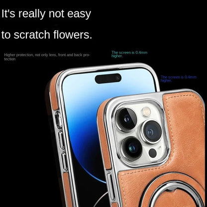 Luxurious leather case with integrated, foldable ring stand for the iPhone