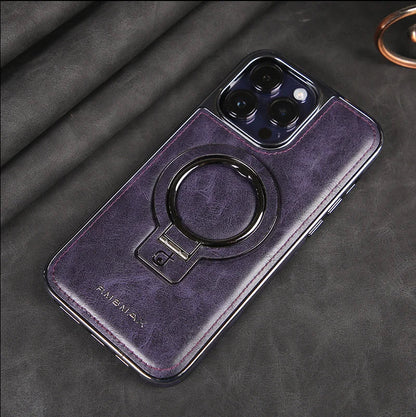 Luxurious leather case with integrated, foldable ring stand for the iPhone