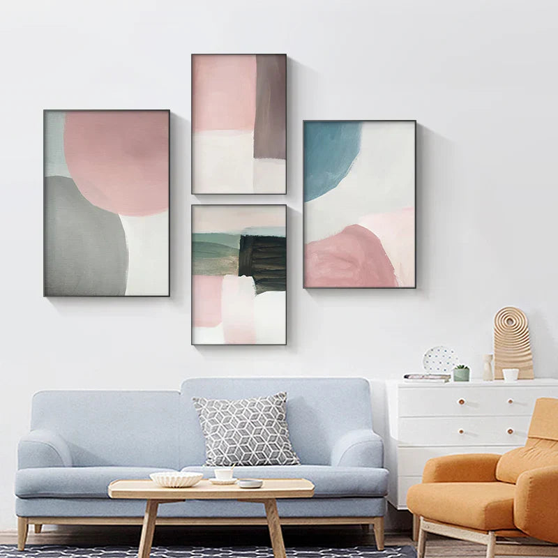 Subtle Shades Of Pink & Blue Watercolor Abstract Wall Art Fine Art Canvas Prints For Modern Apartment Living Room Bedroom Art For Contemporary Interiors | Home&so-Homeandso
