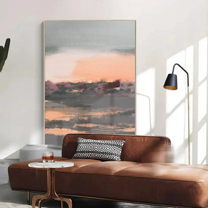 Tranquil Peachy Grey Abstract Landscape Canvas Print Wall Art For Living Room - Modern Wall Art for Contemporary Interiors | Home&so-Homeandso