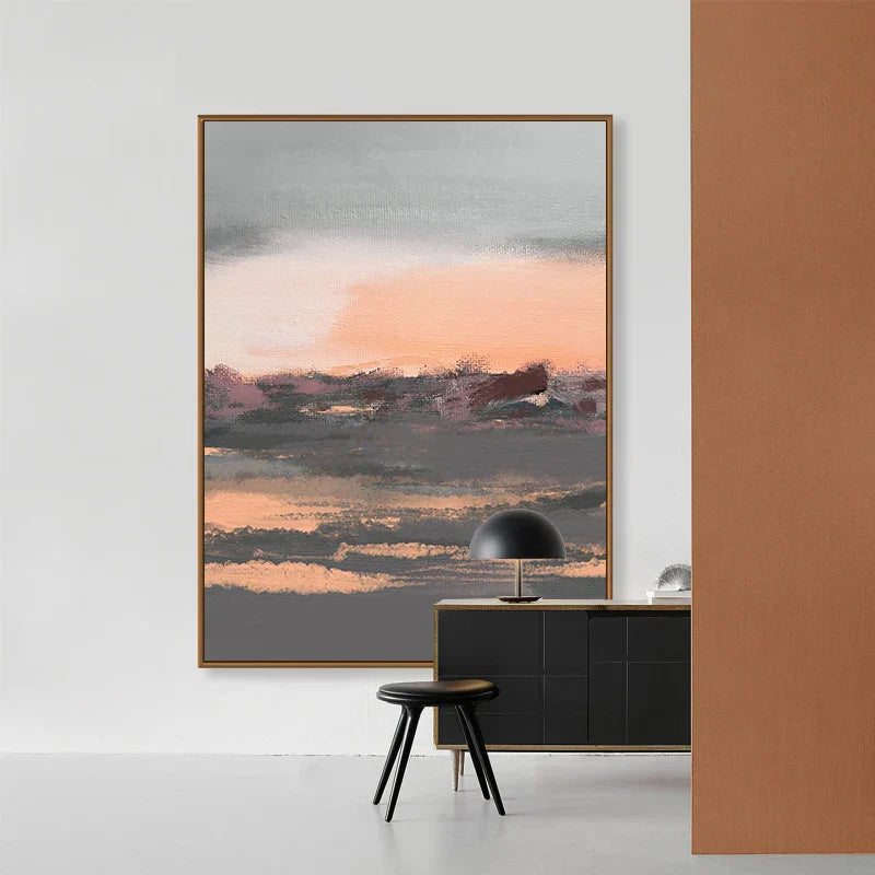 Tranquil Peachy Grey Abstract Landscape Canvas Print Wall Art For Living Room - Modern Wall Art for Contemporary Interiors | Home&so-Homeandso