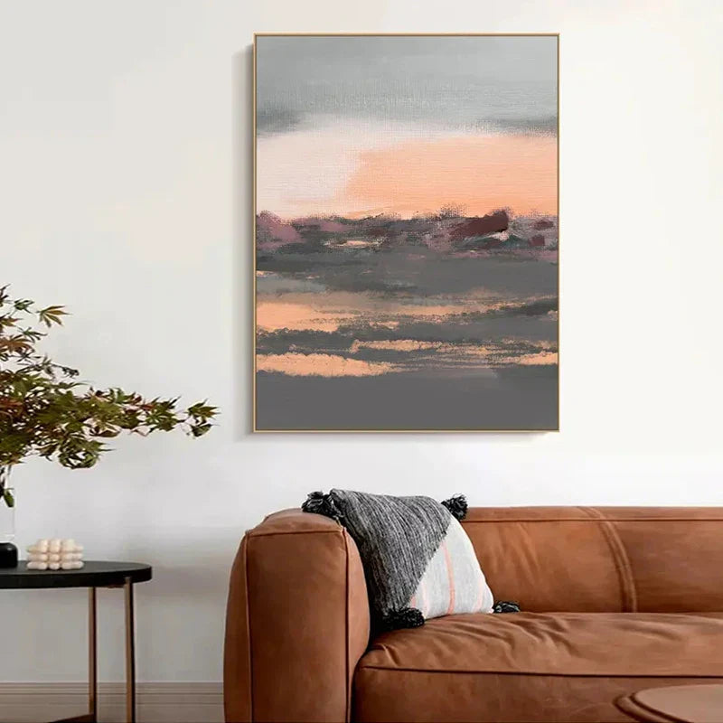 Tranquil Peachy Grey Abstract Landscape Canvas Print Wall Art For Living Room - Modern Wall Art for Contemporary Interiors | Home&so-Homeandso