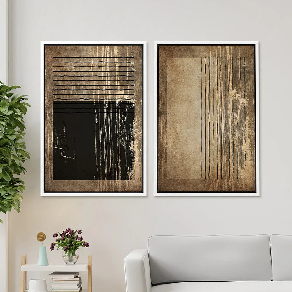 Urban Vintage Golden Brown Black Abstract Wall Art Fine Art Canvas Prints Pictures For Modern Apartment Living Room Dining Room Home Office Decor | Home&so-Homeandso